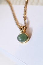 18K Gold Green Aventurine Stone Figaro Necklace, 925 Silver, gift, chain, chunky - £56.32 GBP