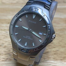 Pulsar VX32 Mens 100m Silver Steel Fixed Bezel Analog Quartz Watch~Date~New Batt - £26.14 GBP
