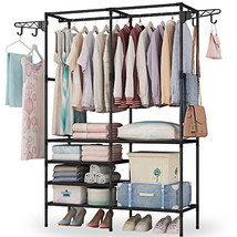 Heavy Duty Closet Metal Garment Rack Cloth Hanger Stand Storage Shoes Organizer - £50.32 GBP