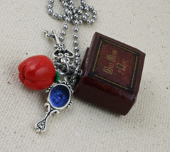 Once Upon A Time Book Necklace - Red Poison Apple, Queen&#39;s Keys and Mirror - £13.50 GBP+