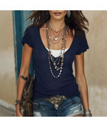 Women's Casual Fashion Solid Color Fake Two-Piece Short-Sleeve T-Shirt - $12.21