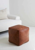 Square strips , Woven Leather Pouf unstuffed , footrest , seat , sturdy , comfy  - £237.28 GBP