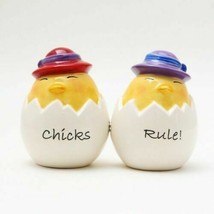 Attractives Ceramic Magnetic Salt Pepper Shakers Chicks Rule Egg Hatchling - £13.57 GBP