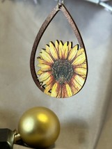 Adorable sunflower drop lightweight wood earrings - £6.14 GBP