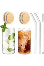 Pieces Heat-Resistant Glass Straw, Wooden Lid, Coffee Juice Cup and 1 Brush - £21.57 GBP