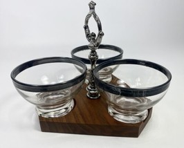 Vintage MCM Silver Rimmed Glass Cups and Wood Bar Condiment Caddy Server... - £20.83 GBP