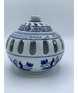 BOMBAY CANDLE HOLDER ASIAN  BLUE &amp;  WHITE  CAGE WITH TOP AND BASE Never ... - £9.99 GBP
