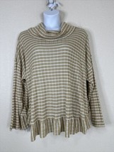 NWT Lee Womens Plus Size 3X Beige Stripe Cowl Neck Knit Ruffle Top Long Sleeve - $22.95