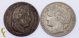 Lot of 2 French Coins 1882-A 50 Centime VF and 1840-A 1/2 Franc vf+ - £33.05 GBP