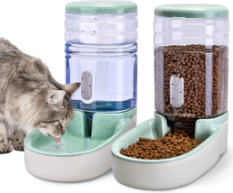 Automatic Dog Cat Food Feeder and Water Dispenser Gravity Set with Bowl New - £34.89 GBP