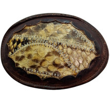 Vintage Nocona Snakeskin Leather Stitched Brown Belt Buckle Unisex Weste... - £22.97 GBP