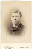 Antique 1884 Cabinet Card McFadden Handsome Young Man in Suit &amp; Tie Boston, MA - £7.46 GBP