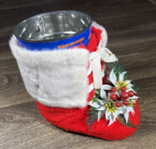 Vintage Christmas Holiday Red Plush Stocking Boot Coffee Can - $187.15 MXN