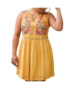 Savanna Jane M Mustard Yellow Embroidered Halter Tunic Top - $26.98