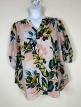Worthington Blouse Womens Plus Size 1X Pink Floral V-neck Popover 3/4 Sleeve - £13.03 GBP