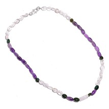 Natural Amethyst Crystal Gemstone Mix Shape Smooth Beads Necklace 17&quot; UB-6749 - £8.62 GBP