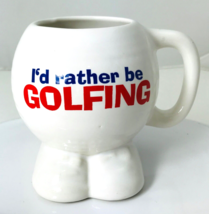I&#39;d Rather Be Golfing Mug White Golf Ball with Feet 4.25&quot; Pen or Tee Storage - £8.41 GBP