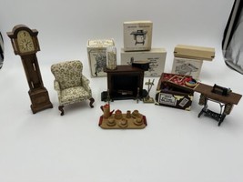 Dollhouse Furniture Lot Clock Sewing Machine Land Chest Fireplace Chair Vintage - £87.04 GBP