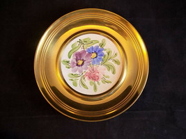 Vntg Decorative German Plate Floral Design Wmf Crazing Round Gold Tone Frame 8&quot; - £9.90 GBP