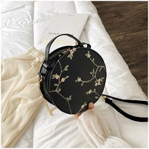 Fashion lady round handbag PU shoulder retro ethnic style embroidery print Messe - £19.39 GBP