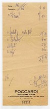 Poccardi Restaurant Italien Receipt Rue des Italians Paris France 1960&#39;s  - £14.24 GBP
