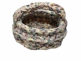 Vintage Handmade Rolled Rag Fabric Braided Basket Farmhouse Cottage Core 90’s - £11.52 GBP