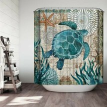 Sea Turtle Shower Curtain w/ Hooks Eco-Friendly Bathroom Decor - £28.04 GBP