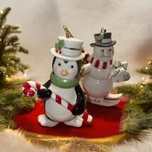 LENOX Christmas Ornaments Very Merry Porcelain Set of 2 Penguin and Snowman - $27.67
