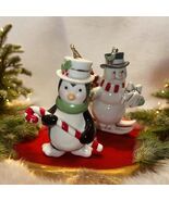 LENOX Christmas Ornaments Very Merry Porcelain Set of 2 Penguin and Snowman - $27.67