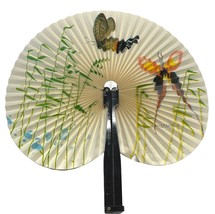 Vintage Chinese Hand Held Folding Fan 9.75 Inch Span Hand Painted Butterflies - £10.89 GBP