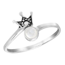 Princess Perfect Tiara Crown White Pearl Sterling Silver Band Ring-8 - £10.40 GBP