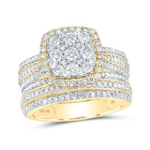 10kt Yellow Gold Round Diamond Square Cluster Bridal Wedding Ring Set 1-1/2 Cttw - £1,427.75 GBP