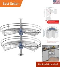 28" Corner Cabinet Lazy Susan Turntable, 270° Adjustable Height Chrome R... - $244.37