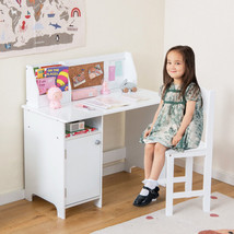 Kids Study Desk Chair Set Wooden Storage Cabinet Bulletin Board White Ho... - $170.60