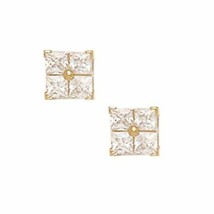 14K Solid Yellow Gold 6MM Square Cut Prong Set Cubic Zircon Studs ER-PE12 - £71.61 GBP