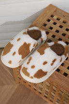 Chestnut Cow Spot Printed Plush Home Slippers - $10.23