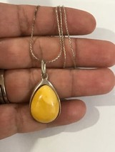 Vintage  Sterling Silver Chain Magnolia Didae With Large Size Butterscotch Amber - £74.54 GBP