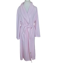 Vintage 90s Light Pink Textured Soft Waffle Knit Long Robe Shawl Collar ... - £29.69 GBP