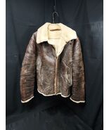 Distressed 1970s B-3 Aviator Bomber Flight Leather Jacket Sherpa Lined, ... - $139.42 CAD