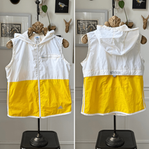 Vintage Adidas 90s Sleeveless Windbreaker Hooded Vest Yellow White M - $25.92