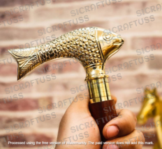 Walking Stick With Brass Fish Handle Brass Wooden Victorian Foldable Cane - £15.57 GBP+