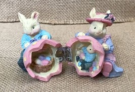 Boy And Girl Bunnies Holding Hinged Cracked Easter Egg Resin Figurine Spring - £2.99 GBP