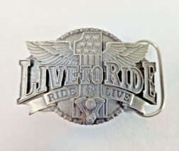 Biker Live to Ride Ride to Live Vintage Pewter Belt Buckle Siskiyou 1995 - $275.92 MXN
