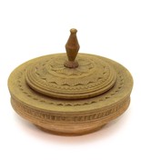 Vintage Round Turn Wood Box Hand Carved Jewelry Trinket Box 5 1/4&quot; diam.  - £15.28 GBP