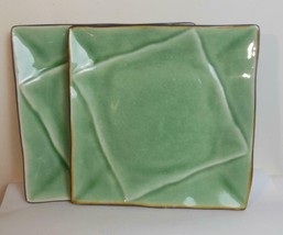 Pier 1 Set of 2 Green Crackle Sushi Plate Square 6.75 Inches  A - £16.34 GBP