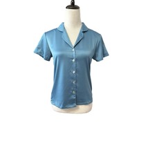 Flora Nikrooz Womens Sleepshirt Blue Silky Notched Collar Short Sleeve XS New - £13.29 GBP