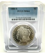1880-S Silver Morgan Dollar Graded by PCGS as MS64 - $250.36