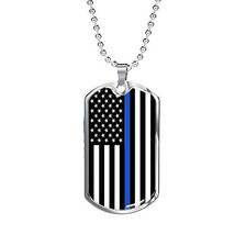 Express Your Love Gifts Blue Line Flag Necklace Blue Line Dog Tag Stainless Stee - £34.98 GBP