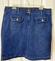 Women&#39;s Denim Skirt Size 14 Short Blue Jean Pockets Straight Per Se - £13.49 GBP