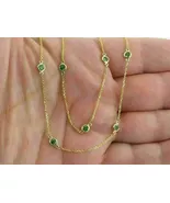 Women's Bezel Set Chain Necklace Simulated Emerald 14k Yellow Gold Plate... - $199.99